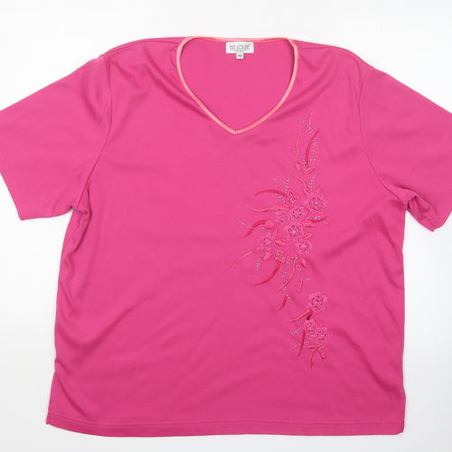 FAY LOUISE Womens Pink   Basic T-Shirt Size 2XL