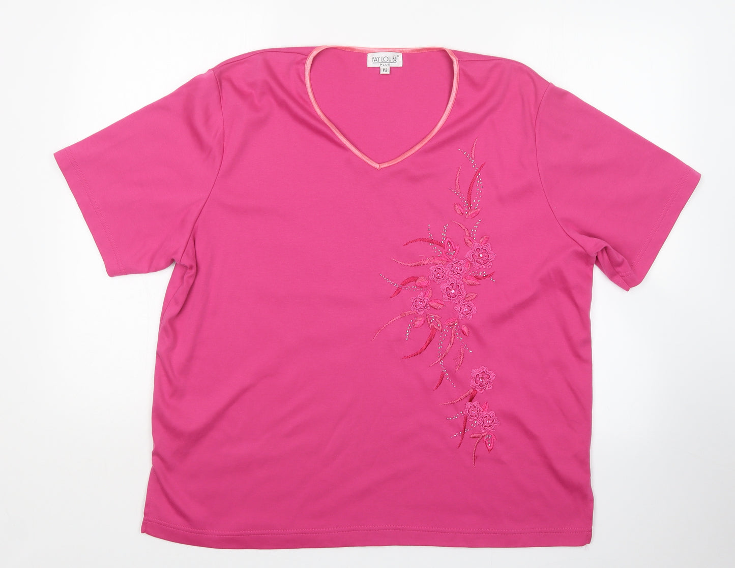 FAY LOUISE Womens Pink   Basic T-Shirt Size 2XL