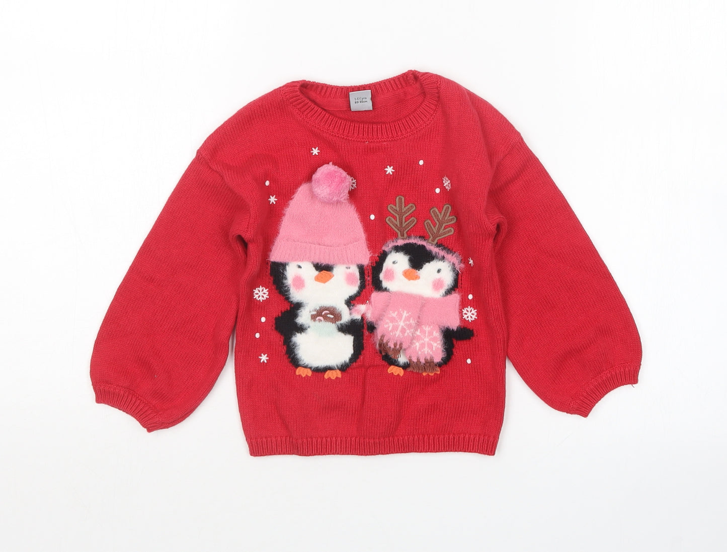 TU Girls Red   Pullover Jumper Size 12-18 Months  - Christmas