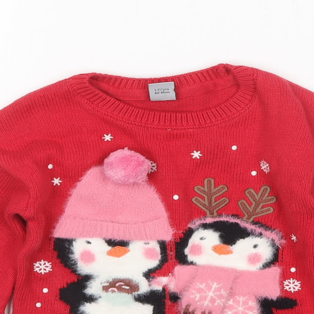TU Girls Red   Pullover Jumper Size 12-18 Months  - Christmas