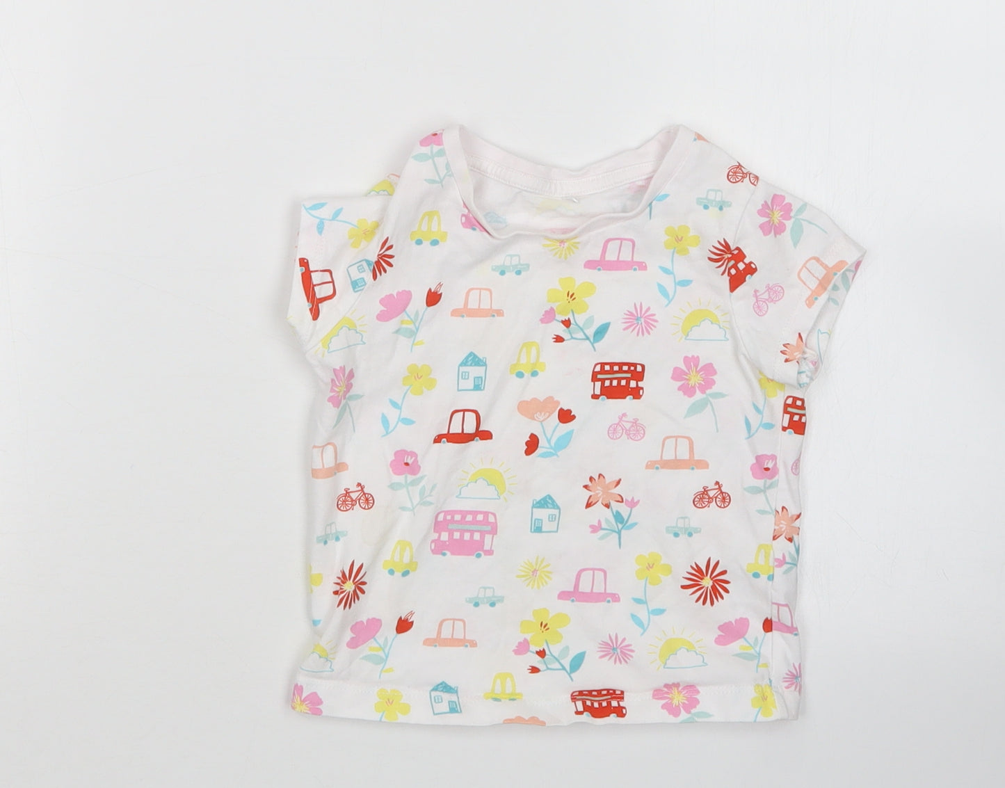 George Girls White Floral  Basic T-Shirt Size 18-24 Months