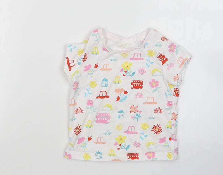 George Girls White Floral  Basic T-Shirt Size 18-24 Months