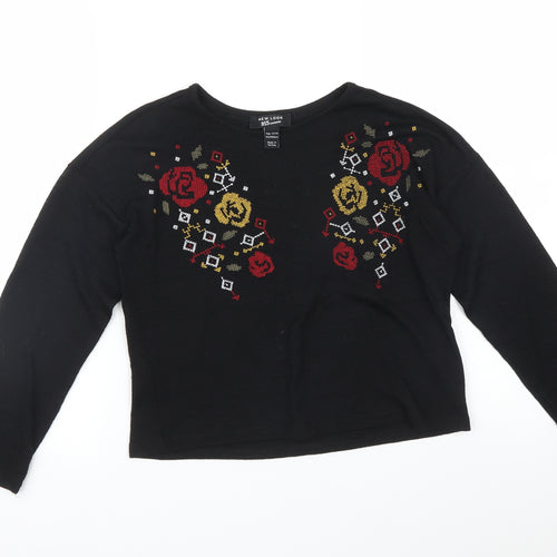 New Look Girls Black Geometric  Cropped T-Shirt Size 12-13 Years