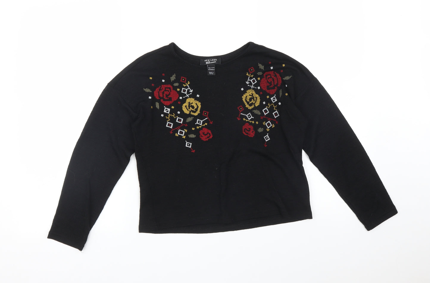 New Look Girls Black Geometric  Cropped T-Shirt Size 12-13 Years