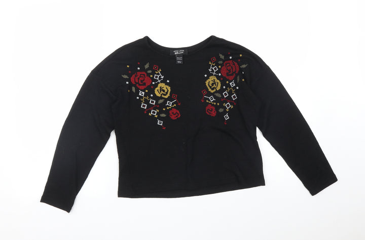 New Look Girls Black Geometric  Cropped T-Shirt Size 12-13 Years