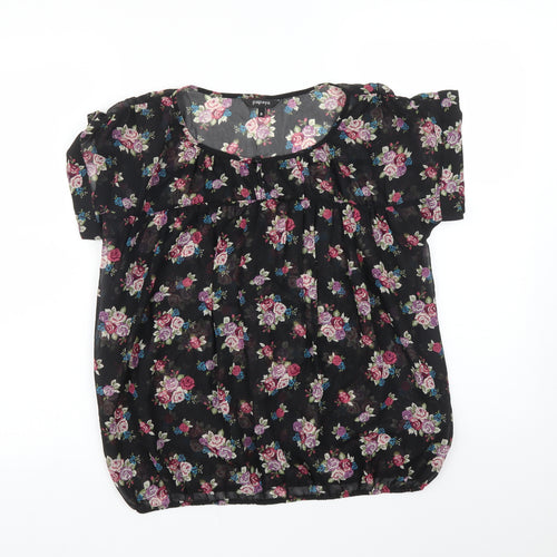 Papaya Womens Black Floral  Basic Blouse Size 8