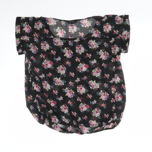Papaya Womens Black Floral  Basic Blouse Size 8