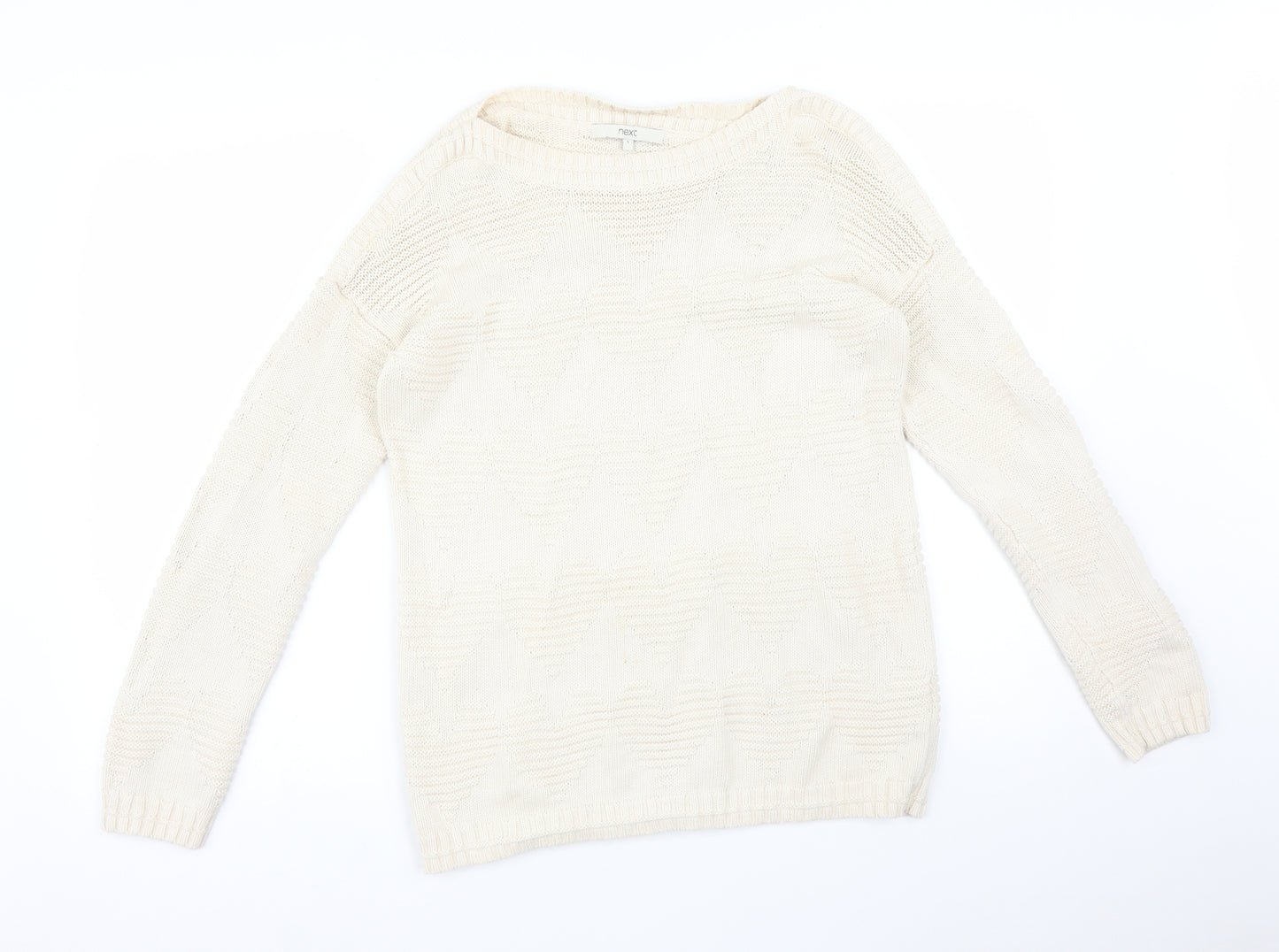 NEXT Womens White Geometric  Pullover Jumper Size S  - HEARTS