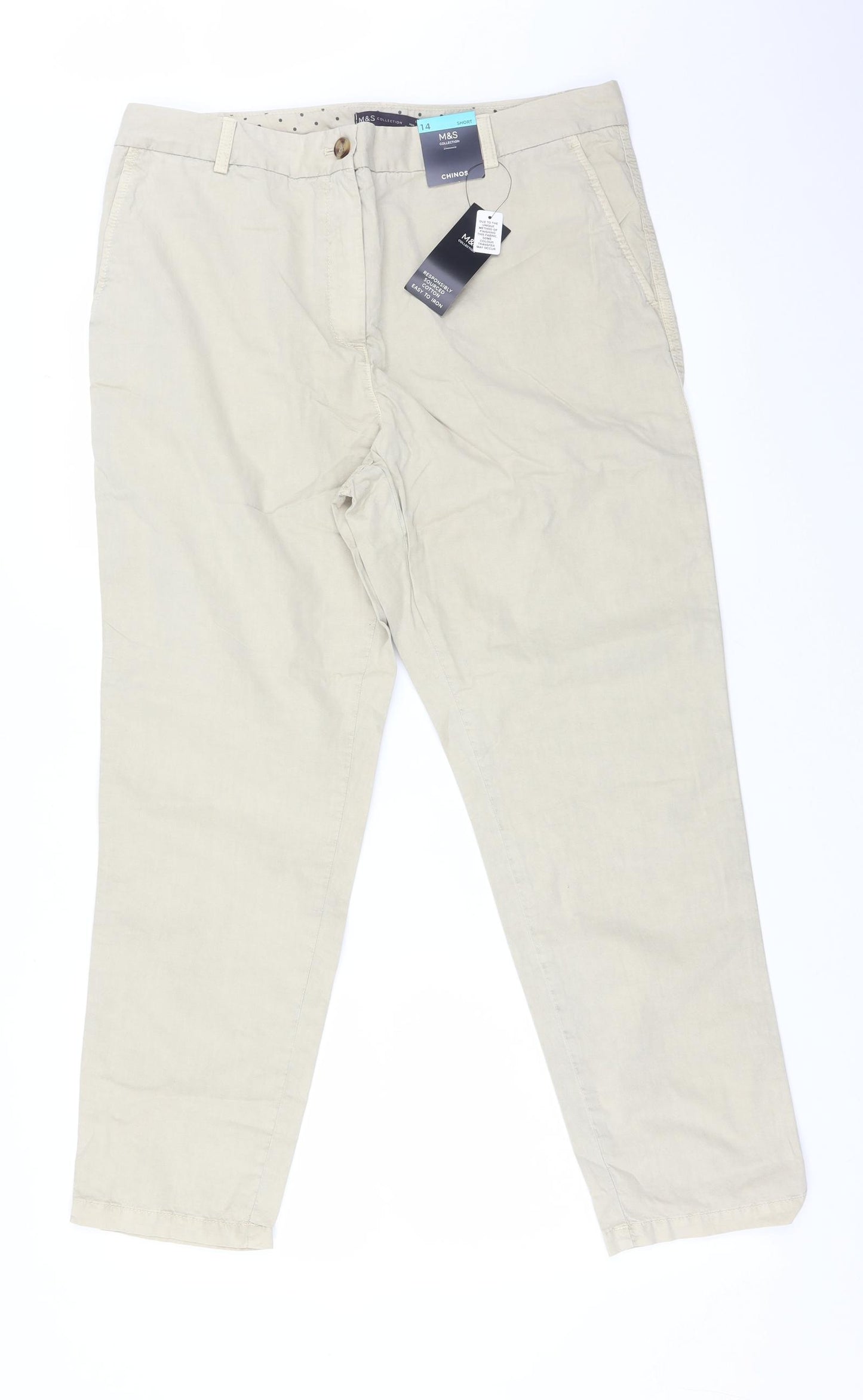 M&S Womens Beige   Chino Trousers Size 14 L26 in