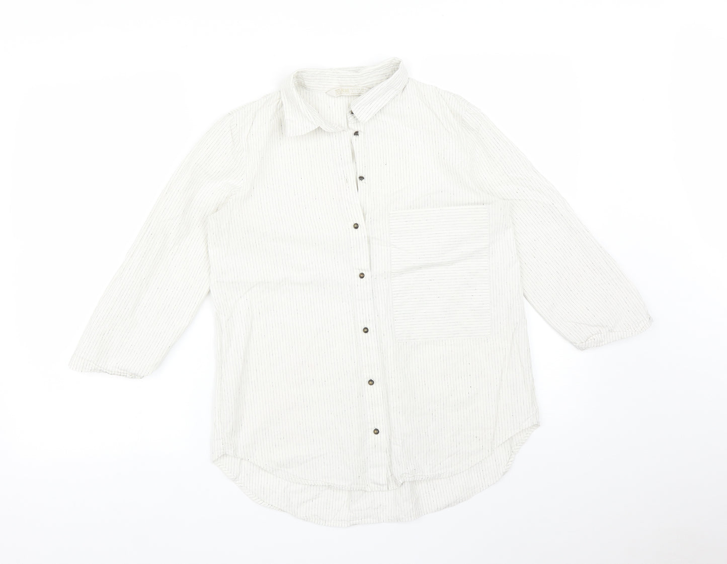 Zara Womens White Striped  Basic Button-Up Size S