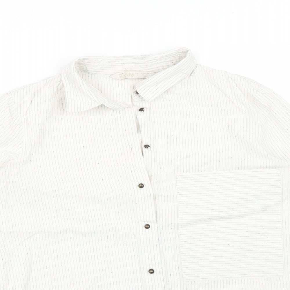Zara Womens White Striped  Basic Button-Up Size S