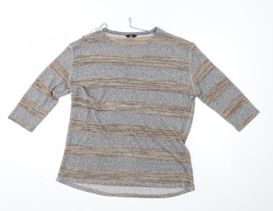 Front view of F&F women’s grey striped jumper, size UK 18