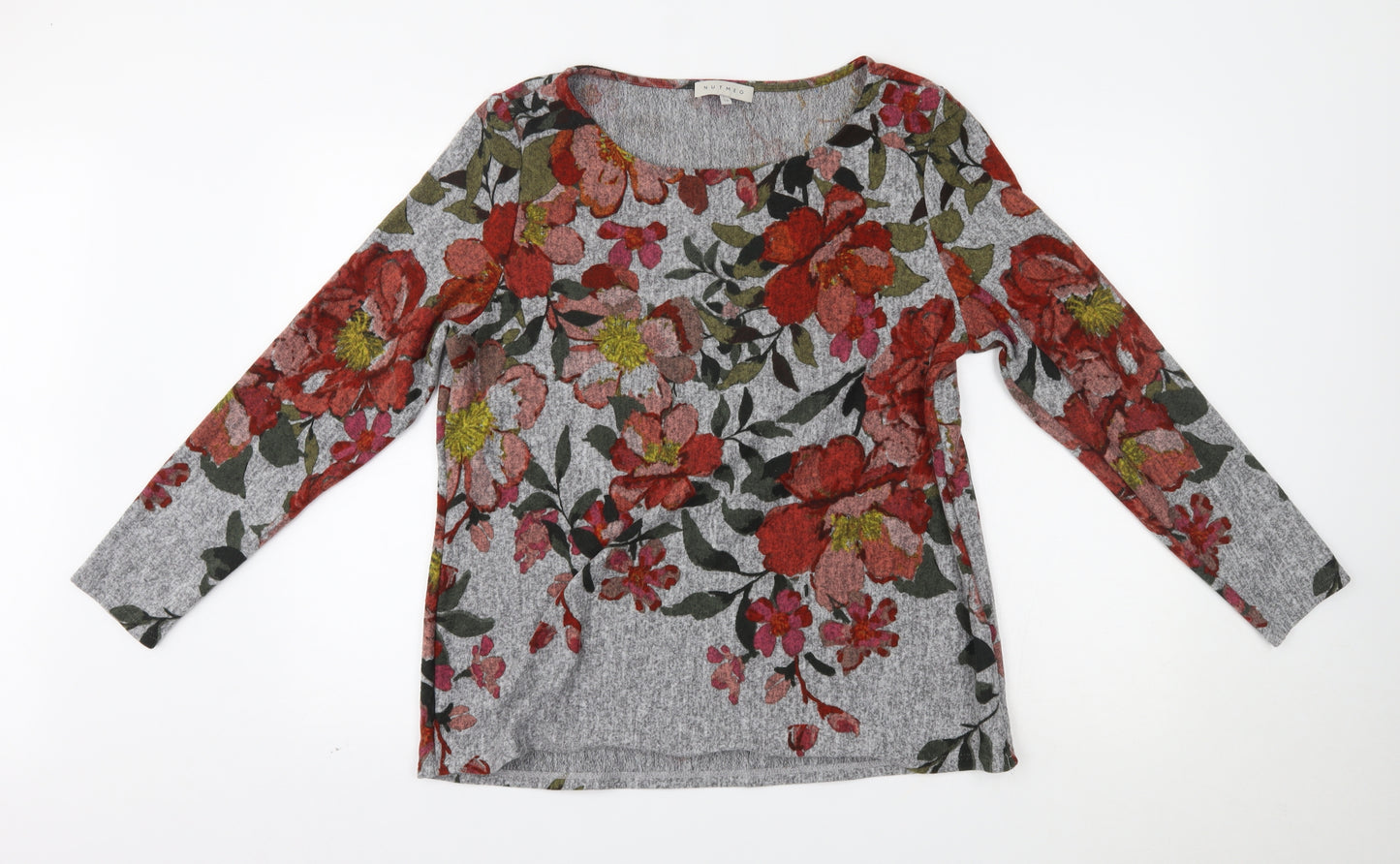 Nutmeg Womens Grey Floral  Pullover Jumper Size 16