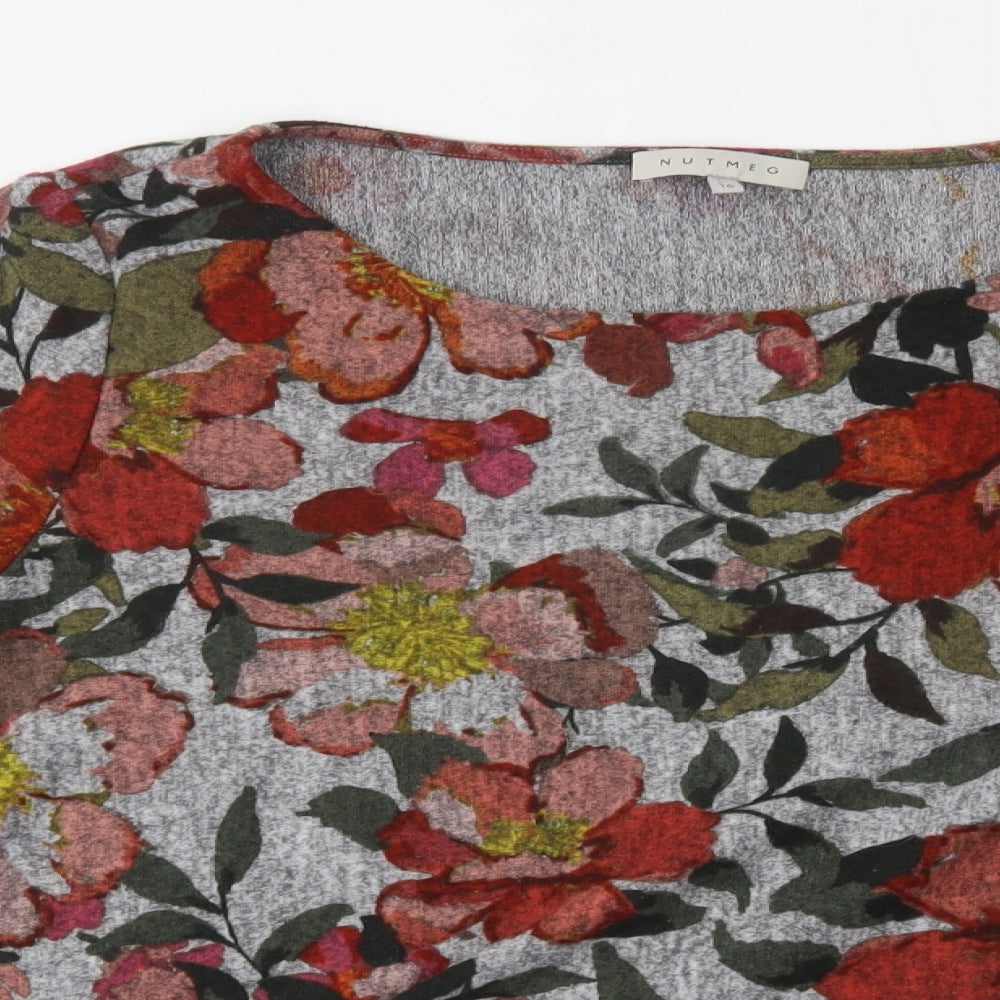 Nutmeg Womens Grey Floral  Pullover Jumper Size 16