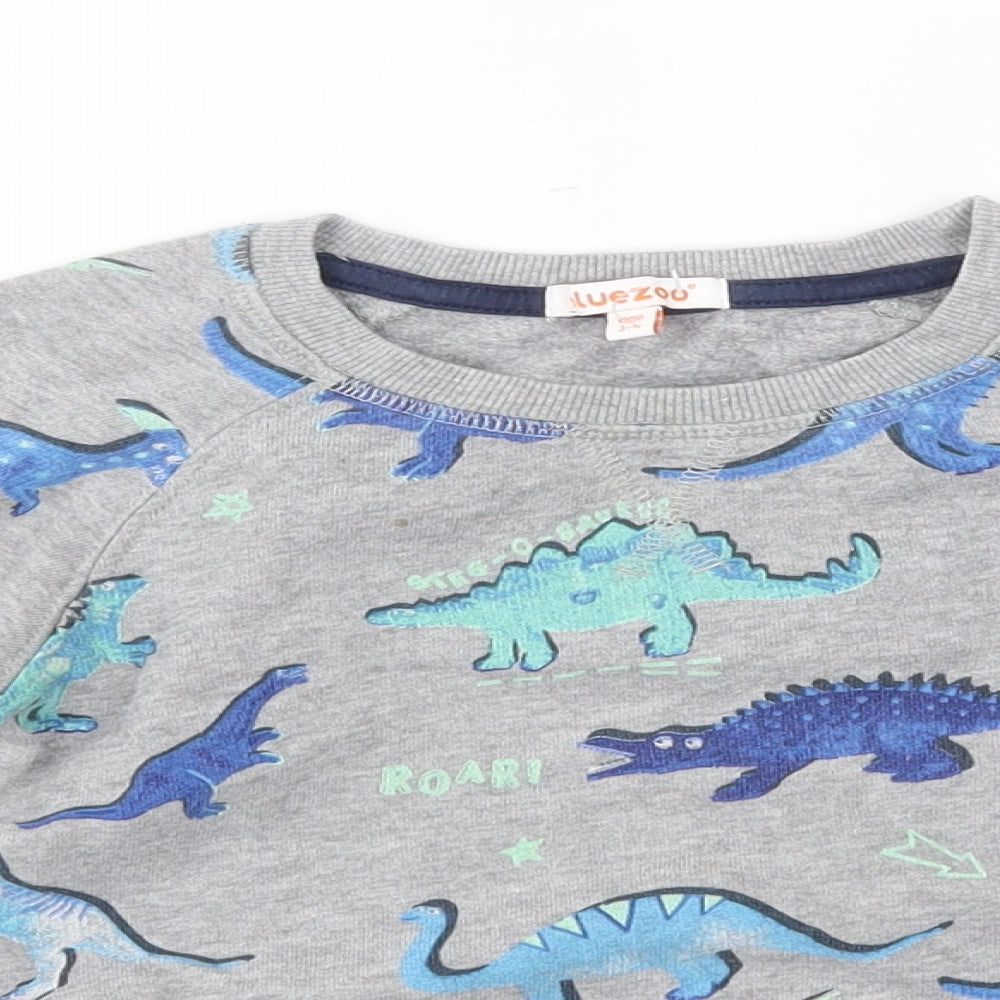bluezoo Boys Grey   Pullover Jumper Size 3-4 Years  - dino pattern