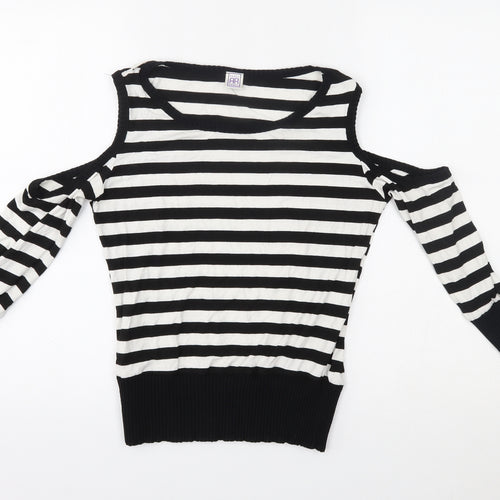 rebel rebel Womens White Striped  Pullover Jumper Size 12  - shoulder cut outs