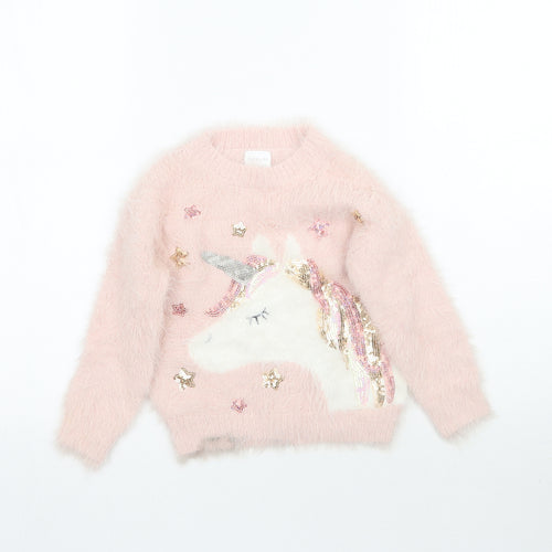 F&F Girls Pink  Knit Pullover Jumper Size 18-24 Months  - Unicorn