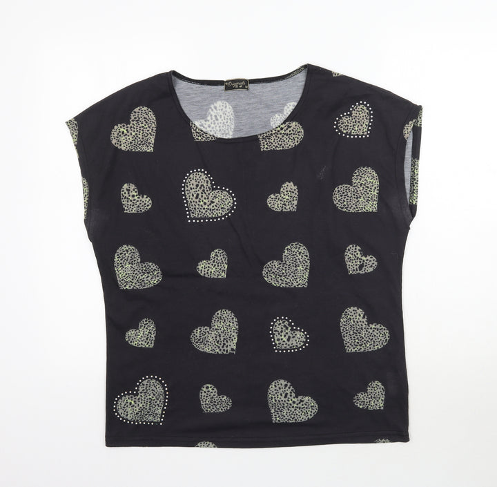 Originals Womens Black Basic T-Shirt Size M - Love Heart print