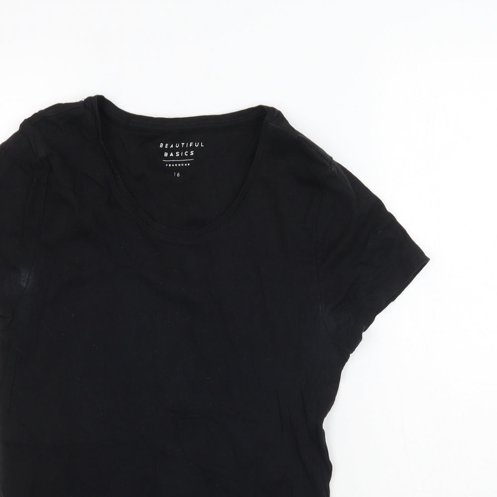 Peacocks Womens Black   Basic T-Shirt Size 16