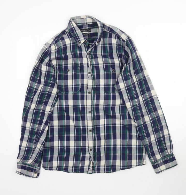Peacocks Mens Blue Plaid Button-Up Size M