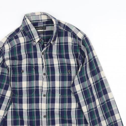 Peacocks Mens Blue Plaid   Button-Up Size M