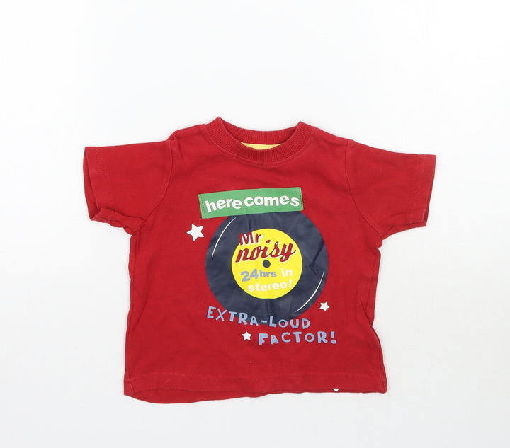 Mothercare Baby Red Basic T-Shirt Size 9-12 Months - Here comes Mr. Noisy
