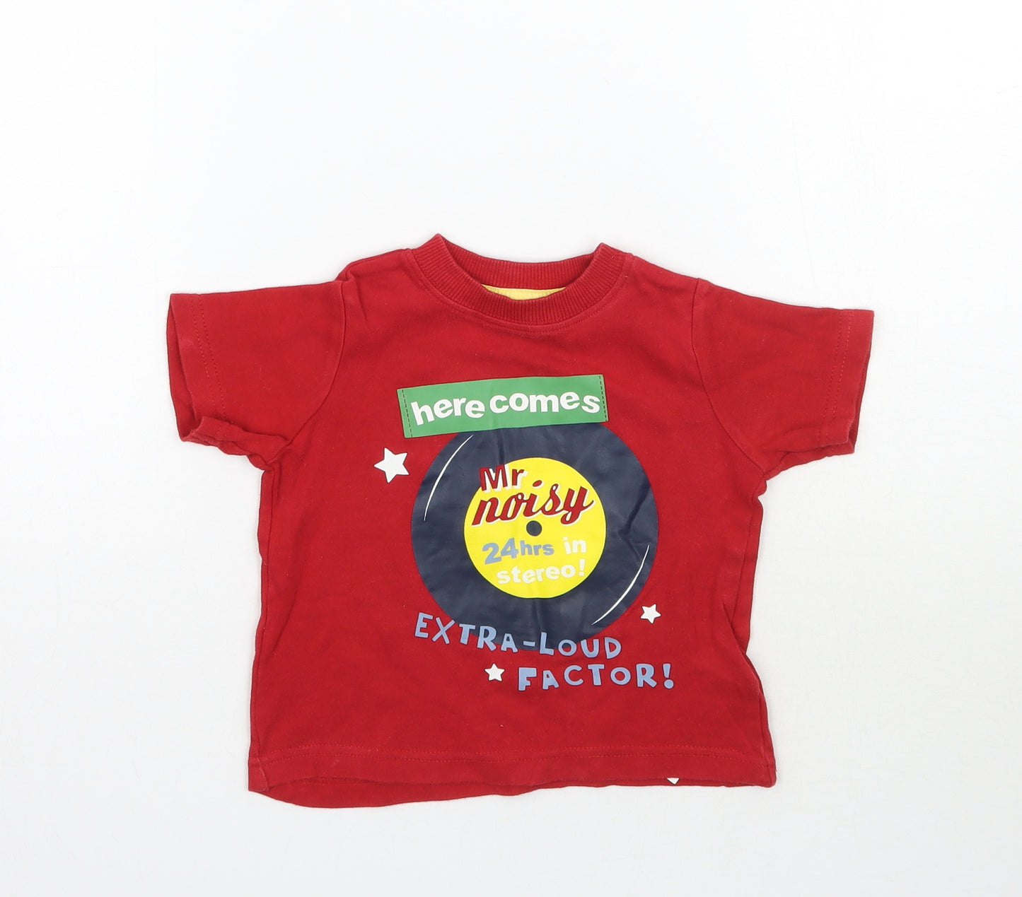 Mothercare Baby Red   Basic T-Shirt Size 9-12 Months  - Here comes Mr. Noisy