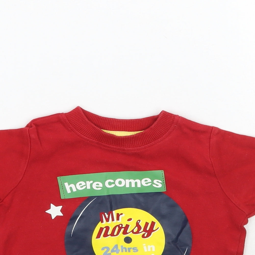 Mothercare Baby Red   Basic T-Shirt Size 9-12 Months  - Here comes Mr. Noisy