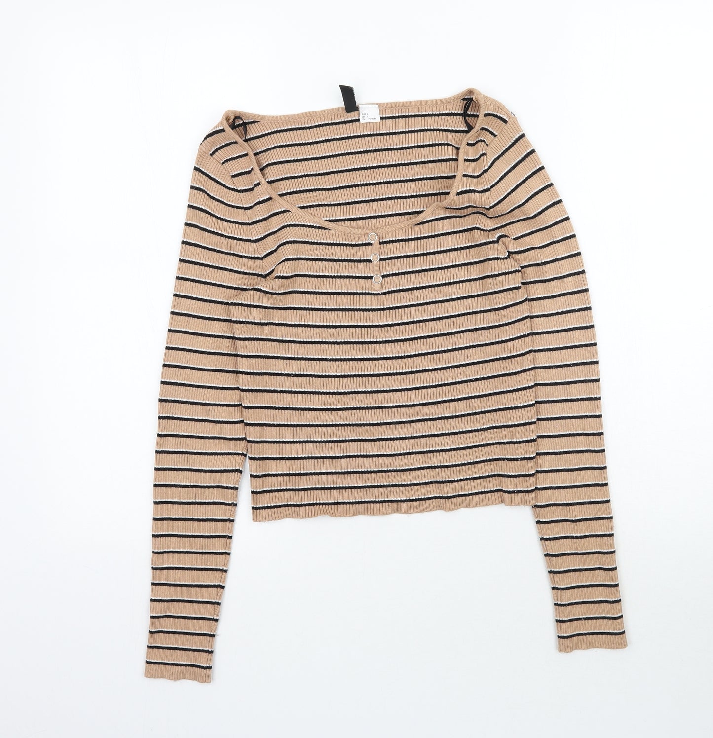 H&M Womens Beige Striped  Basic T-Shirt Size L