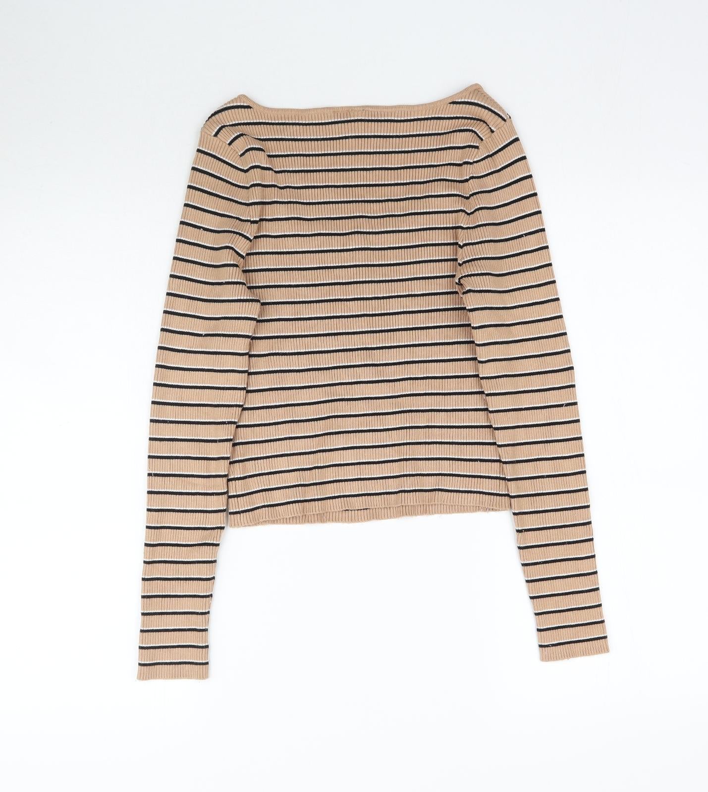 H&M Womens Beige Striped  Basic T-Shirt Size L