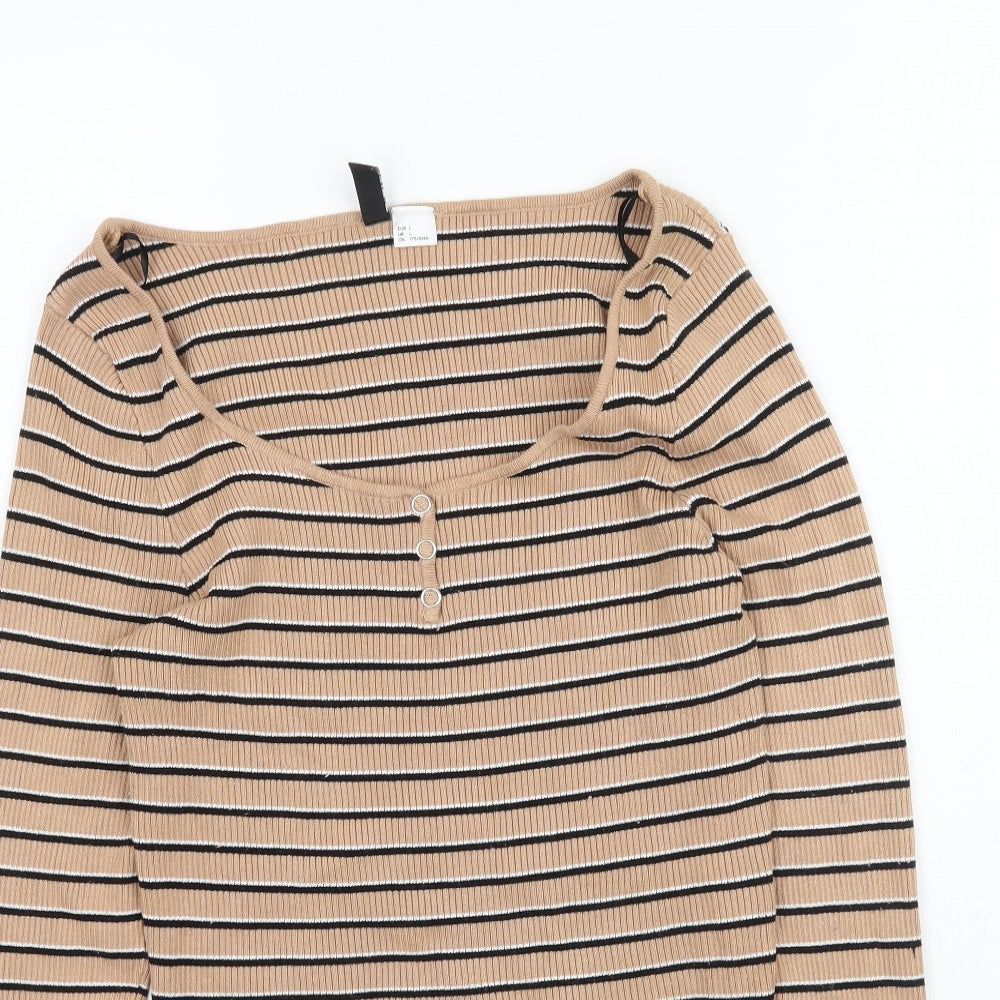 H&M Womens Beige Striped  Basic T-Shirt Size L
