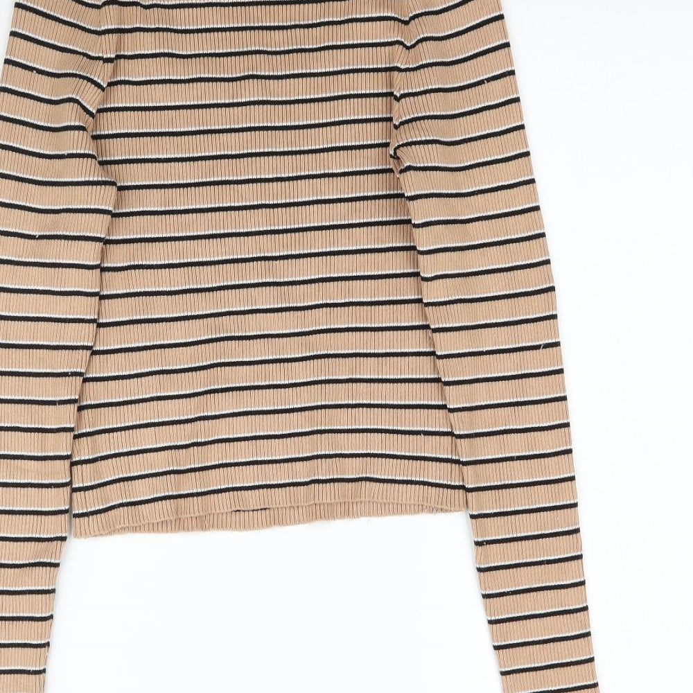 H&M Womens Beige Striped  Basic T-Shirt Size L
