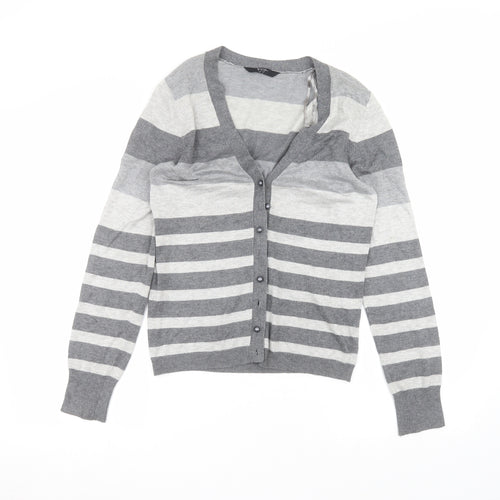 BHS Womens Grey Striped  Cardigan Jumper Size 12