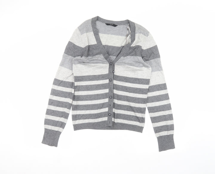BHS Womens Grey Striped Cardigan Jumper Size 12