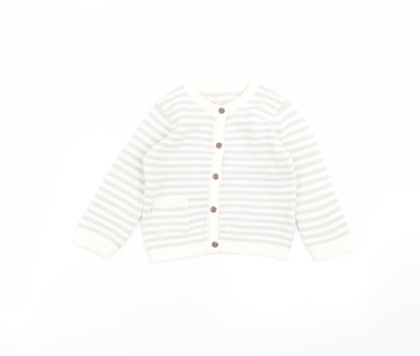 Marks and Spencer Baby White Striped  Cardigan Jumper Size 6-9 Months