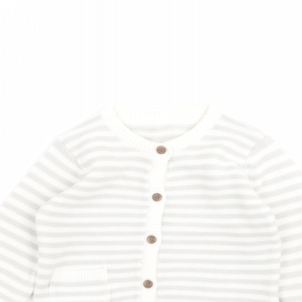Marks and Spencer Baby White Striped  Cardigan Jumper Size 6-9 Months