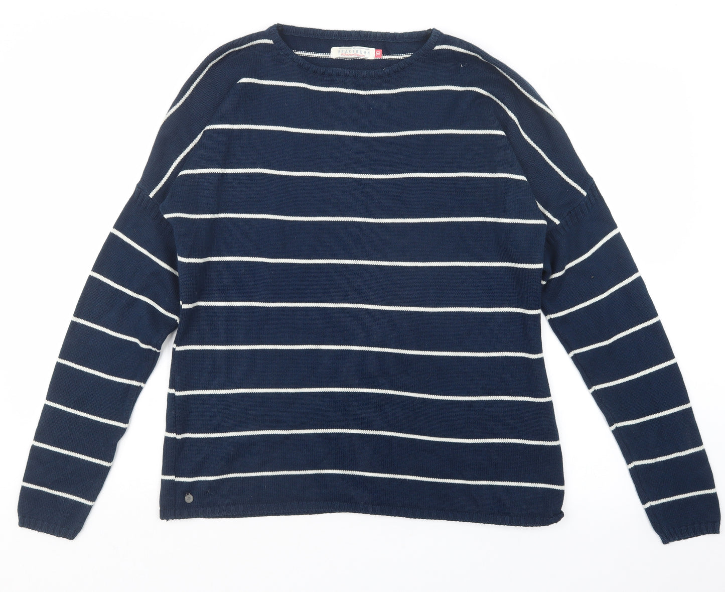 Brakeburn Womens Blue Striped Knit Pullover Jumper Size 10