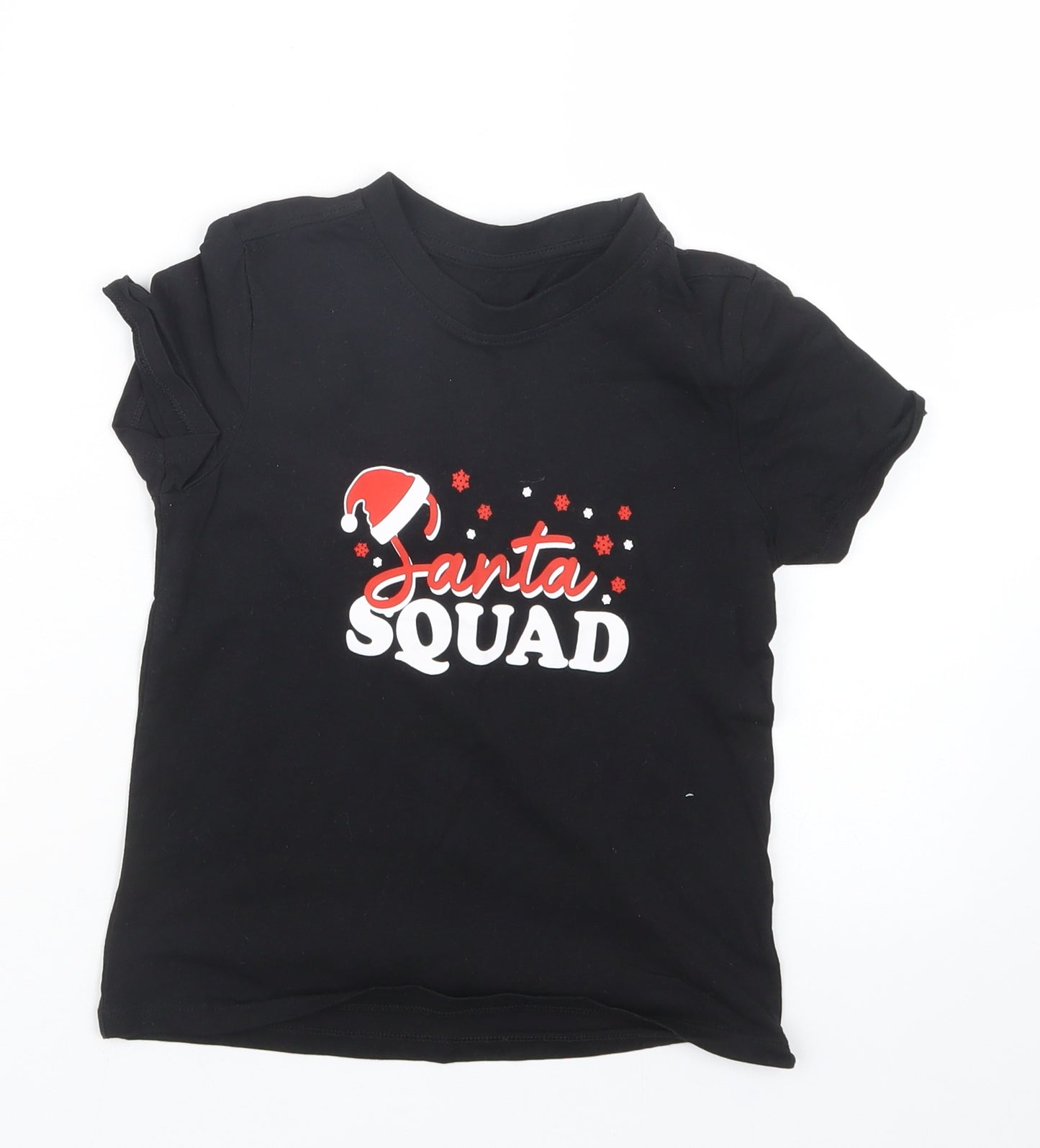 Matalan Girls Black   Basic T-Shirt Size 7 Years  - Christmas