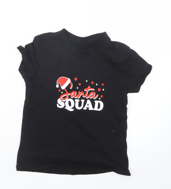 Matalan Girls Black   Basic T-Shirt Size 7 Years  - Christmas