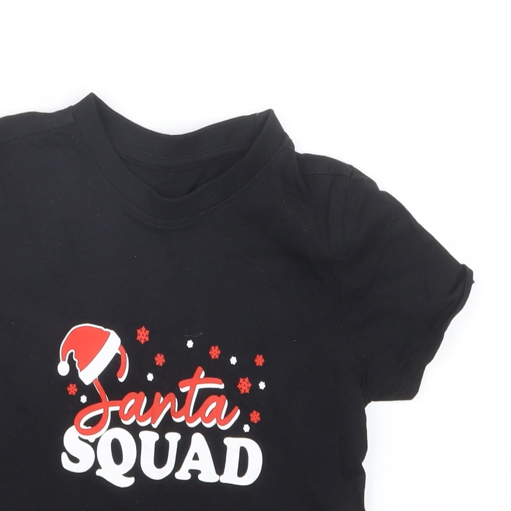 Matalan Girls Black   Basic T-Shirt Size 7 Years  - Christmas