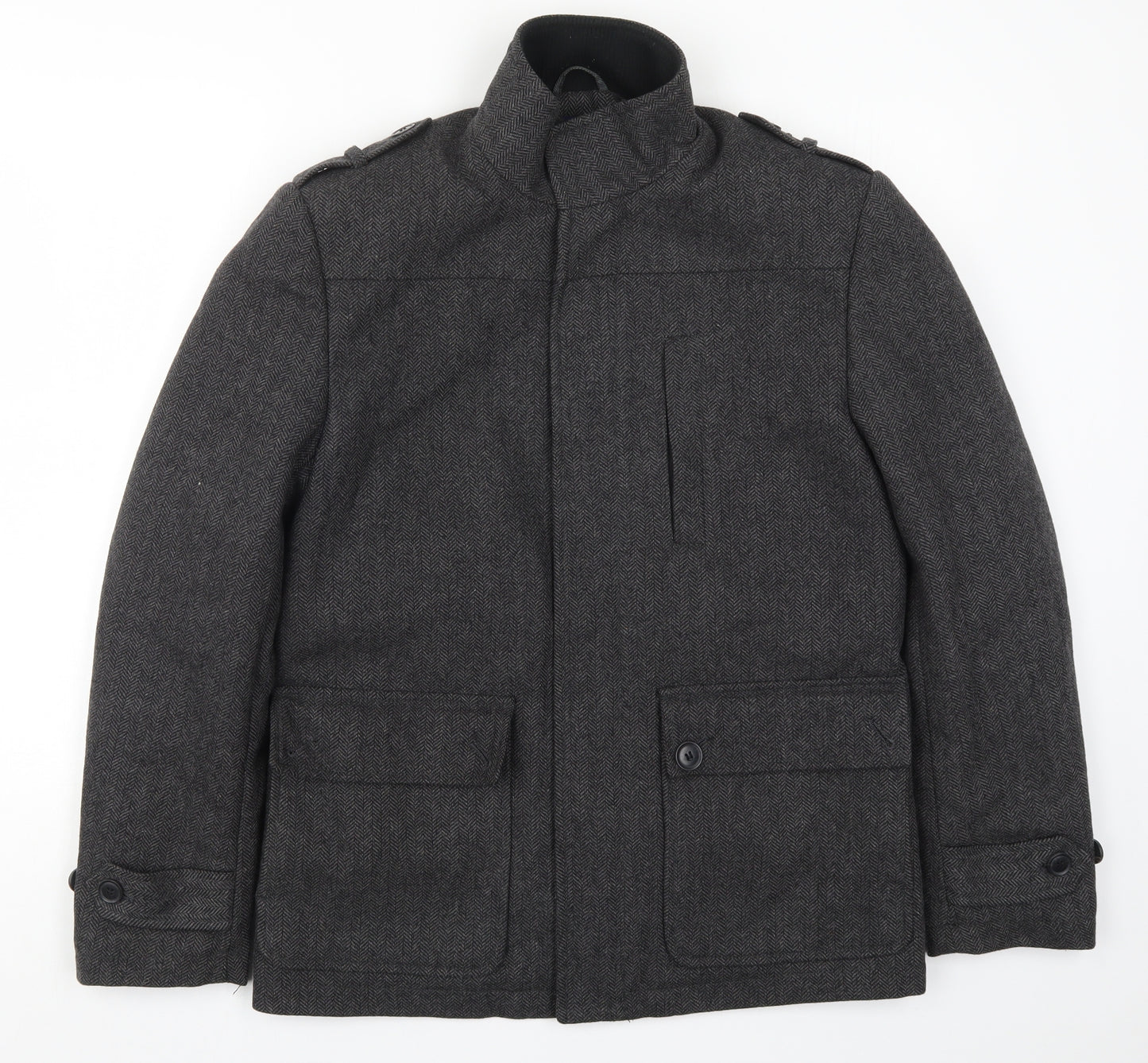 TU Mens Grey Herringbone  Jacket Coat Size S