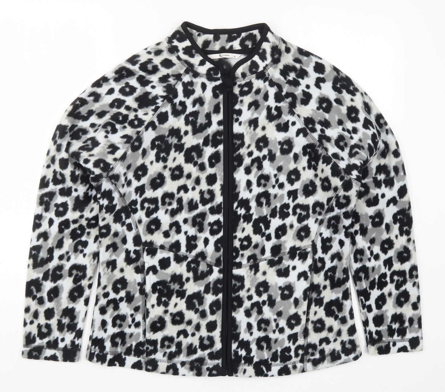 TU Womens Grey Animal Print Fleece Jacket  Size 14
