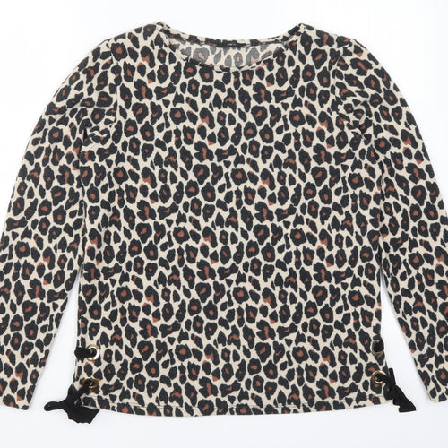 M&Co Womens Beige Animal Print  Basic T-Shirt Size 10