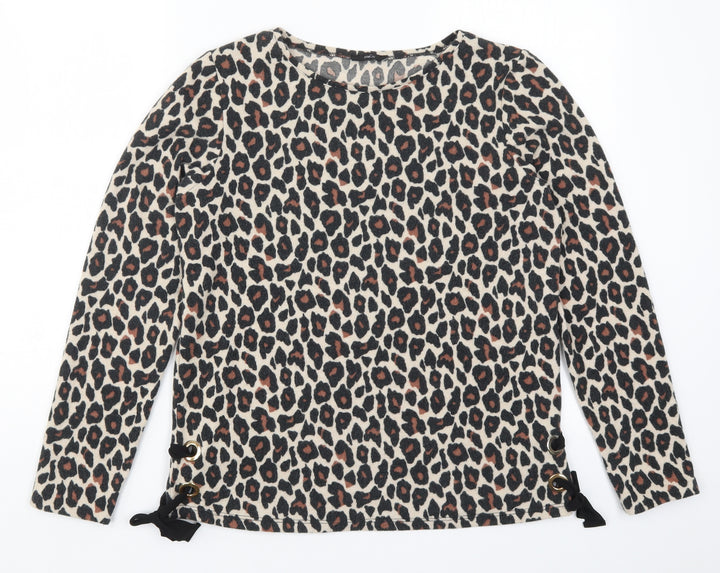 M&Co Womens Beige Animal Print Basic T-Shirt Size 10
