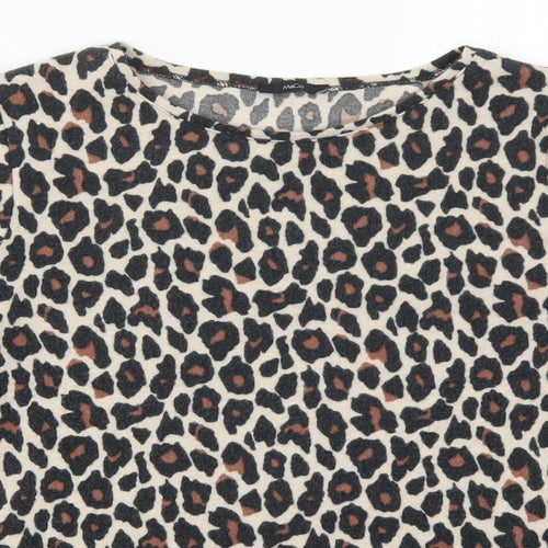M&Co Womens Beige Animal Print  Basic T-Shirt Size 10