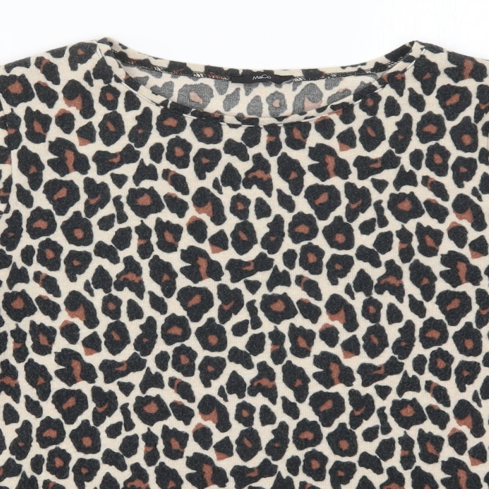 M&Co Womens Beige Animal Print  Basic T-Shirt Size 10