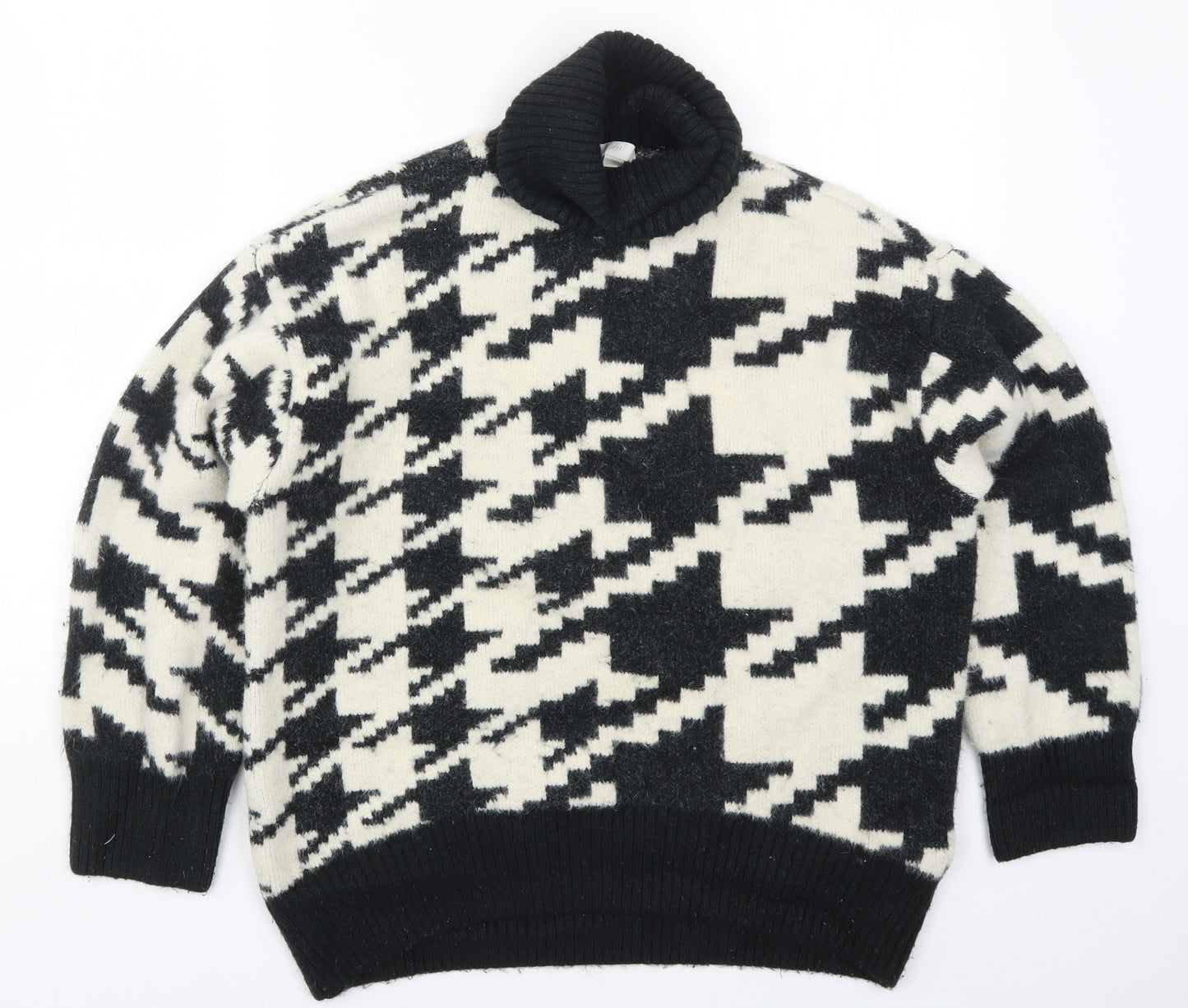 H&M Womens Black Houndstooth Knit Pullover Jumper Size S  - Black and White