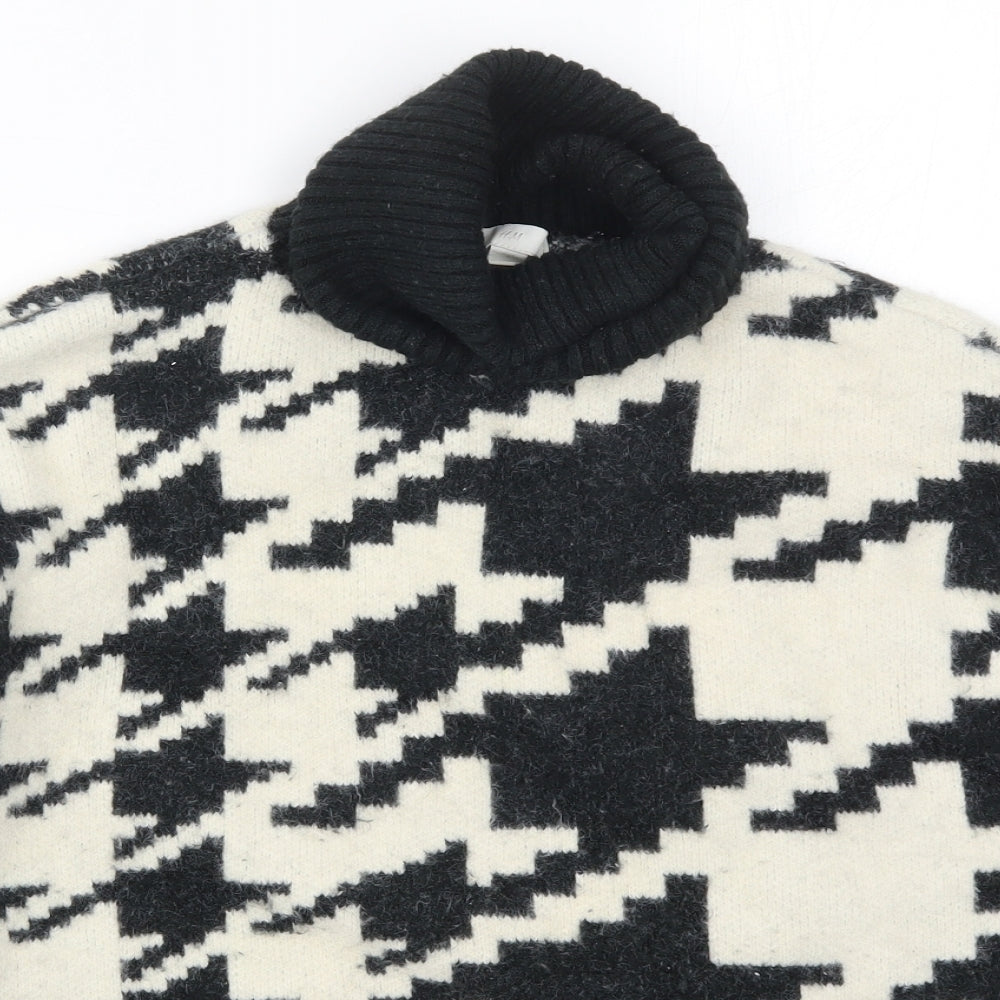 H&M Womens Black Houndstooth Knit Pullover Jumper Size S  - Black and White