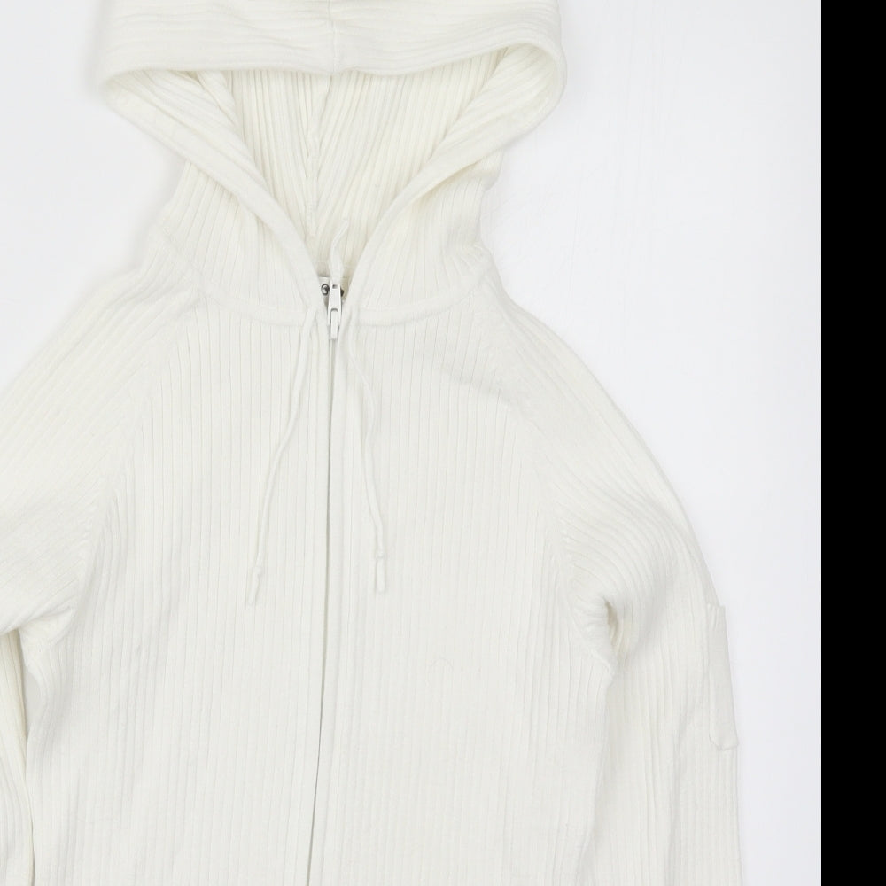 George Womens White  Knit Full Zip Hoodie Size 14