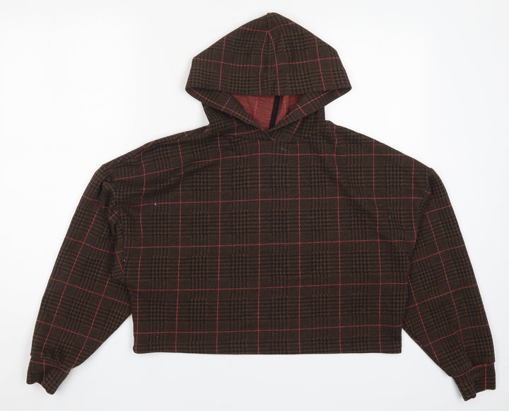 Stradivarius Womens Brown Check Pullover Hoodie Size M